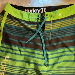 Men’s Hurley Swim Shorts.Blue and green horizontal stripes.